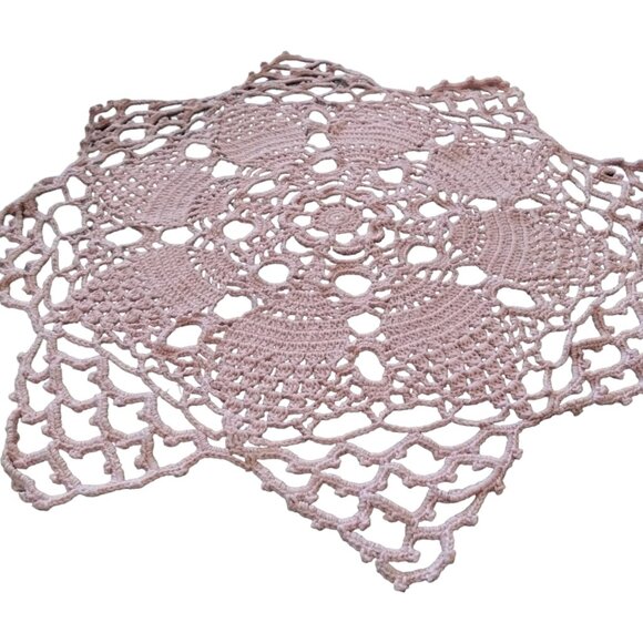 Vintage Pastel Pink and Green Hand Crocheted Doilies Set of 2 Table Toppers - Picture 5 of 7